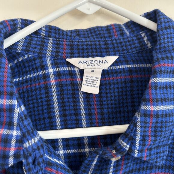 Arizona Jeans Co Button Up Shirt Women’s XL Blue Plaid Flannel Long Sleeves - Picture 2 of 7